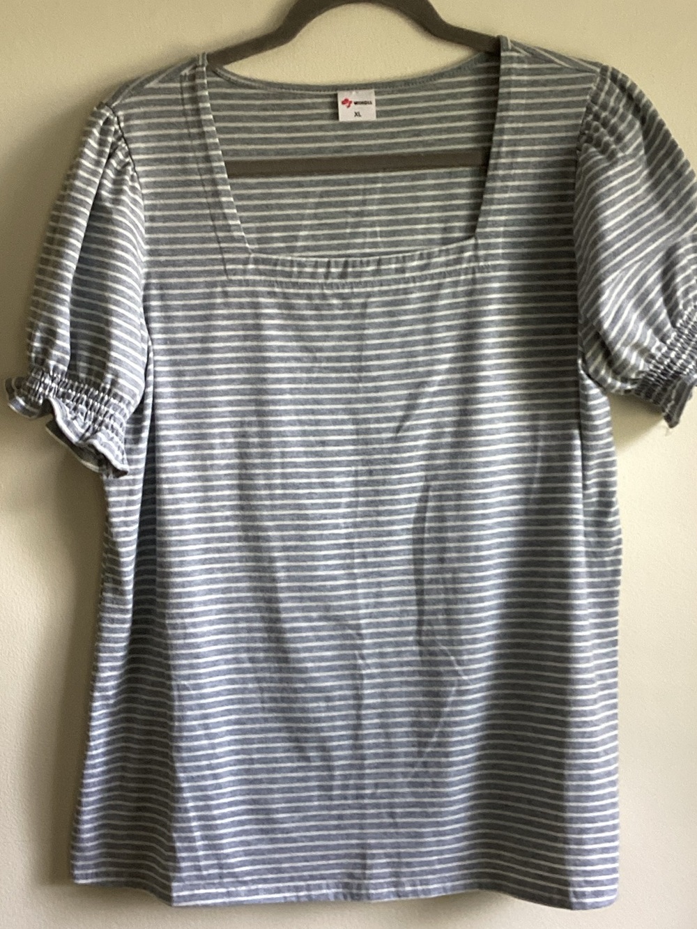 WIHOLL WOMENS XL blue/wht stripe square neck blouse